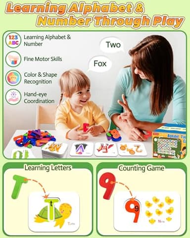 Gojmzo Alphabet Flash Cards, ABC Learning Toys for Kids 3-5, Wooden Letters Number Blocks Sight Words Matching Game, Toddler Preschool Learning Activities, Montessori Educational Toys for 3+ Year Old - Image 3