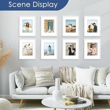PEALSN 11x14 Picture Frame Set of 6, Display Pictures 8x10 with Mat or 11x14 Without Mat for Wall Mounting or Table Top Display, Photo Frames Collage for Wall Decor, White. - Image 3