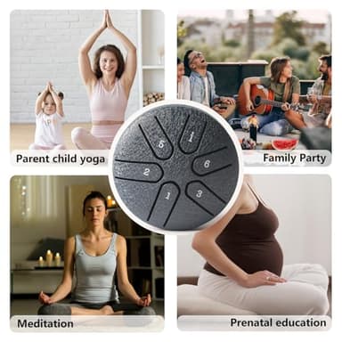 INGPARTNER Steel Tongue Drum Tundrum 3 Inch 6 Notes Hand Drum Rain Drum with Handpan Drum Mallets, Music Book, Sound Instrument for Musical Education Entertainment Yoga Chakra (Sword Shape) (Navy Blue - Image 2