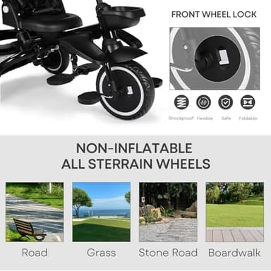 Kinder King Kids Tricycle, 8 in 1 Folding Toddler Trike w/Adjustable Push Handle, Rotatable Seat, Adjustable Canopy, Bell, Five-Point Harness, Storage, Toddler Stroller Bike for Age 6 Months+, Grey - Image 5