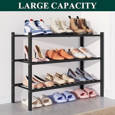 Smiry Bamboo Shoe Rack for Closet, 3 Tier Wooden Stackable Shoe Organizer, Free Standing Shoes Storage Shelf for Entryway, Front Door Entrance, Black - Image 5