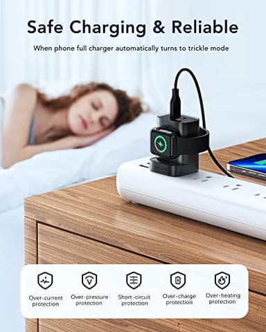 VRURC for Apple Watch Charger, Wireless Magnetic Portable iWatch Charger, PD 20W 3-in-1 Travel Fast Charging Block for iWatch Ultra/SE/10/9/8/7/6/5/4/3/2/, iPhone 17/16/15/14/13,Android-Black - Image 6