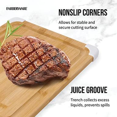 Farberware Nonslip Bamboo Cutting Board with Juice Groove, 11x14 Inch, White - Image 5