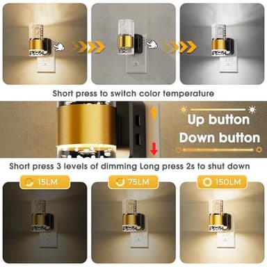 Night Lights Plug into Wall 2 Pack, Dimmable Night Light with Dusk-to-Dawn Light Sensor, Soft White/Cool White/Amber 3 Light Color, Adjustable Brightness, Rotatable plug, Bubble Nightlight for Hallway - Image 2