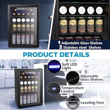 Electactic 26 Bottle Wine Cooler, 95 Cans Beverage Refrigerator, 2.6 cu.ft Drink Fridge Digital Temperature Control for Beer, Soda,Water, Drink Cooler for Home Office Bar - Image 5