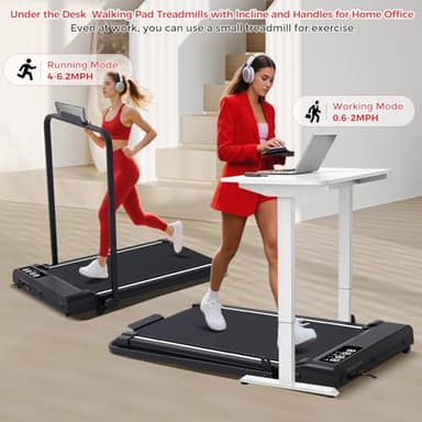 Portable Walking Pad with Incline and Handle Bar, 3.0HP Electric Treadmills for Home Small, 0.6-6.2MPH Compact Walking Pads Treadmills with Handles and Incline for Small Spaces, 320LB Capacity - Image 7