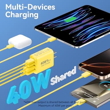 USB C Charger Block, 2-Pack 40W 4-Port Multiple Type C Fast Charging Phone Charger Brick +QC 3.0 USB A Wall Plug Out let Multiport Box Cube for Phone 15/14/13/12/11 Pro Max, Galaxy, Pixel, Yellow - Image 3