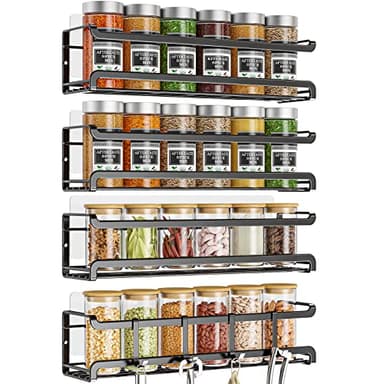 Bunoxea Spice Rack Wall Mounted 4 Pack,Space-Saving Spice Organizer for Spice Jars and Seasonings,Screw or Adhesive Hanging Spice Rack Organizer for Your Kitchen Cabinet,Pantry Door,11.41x2.75x2.75in - Image 1