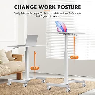 Sweetcrispy Mobile Small Standing Desk - Sit Stand Portable Rolling Laptop Desk with Lockable Wheels, Adjustable Height Computer Workstations, White - Image 4