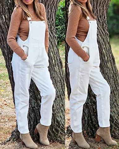luvamia Women's Casual Adjustable Denim Bib Overalls Jeans Pants Fashion Loose Overall Jumpsuits Brilliant White Size X-Small - Image 6