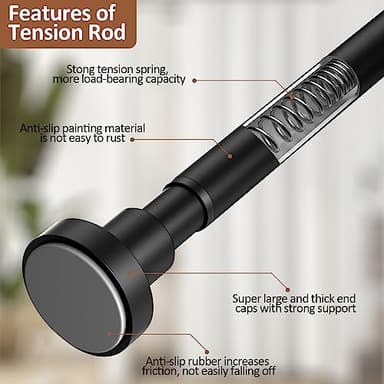 BRIOFOX Shower Curtain Rod Adjustable 32-61 Inch, Spring Tension Shower Rod No Drilling Non Slip, Matte Black - Image 3