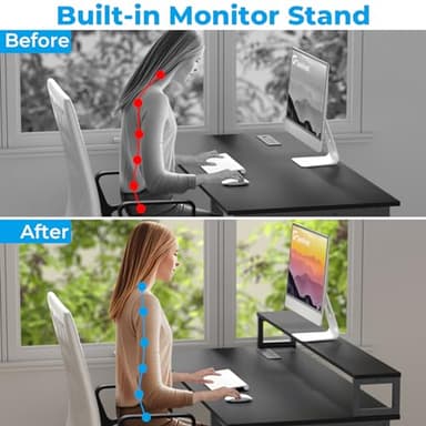 GreenForest 40 inch Computer Desk with Power Outlets, Small Home Office Desk with Ergonomic Monitor Stand, Reversible Gaming Desk, Modern Study Desk, Laptop Desk, Black - Image 5