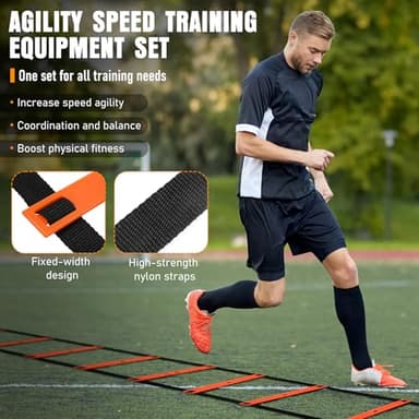 Agility Ladder, Speed Training Equipment Set, 20ft Agility Ladder, 12 Soccer Cones, 4 Hurdles, Jump Rope, Running Parachute, Basketball Football Soccer Training Equipment for Kids, Youth, Adults - Image 3