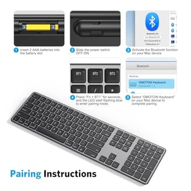 Bluetooth Keyboard and Mouse for Mac, OMOTON Wireless Multi-Device Keyboard with Numeric Keypad, Keyboard and Mouse Combo, for MacBook Pro/Air, iMac, iMac Pro, Mac Mini, Mac Pro - Image 2