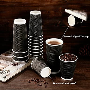 Lamosi 12 oz Disposable Coffee Cups - 120 Pack, Insulated Corrugated Paper Cups 12 oz, Kraft Ripple Wall Cups for Hot Beverage or Cold Drinks Office/Home/Party/Travel/Cafe (Black) - Image 5