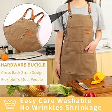 Tosewever Canvas Cross Back Chef Apron for Men Women with Adjustable Straps Large Pockets, Waterdrop Kitchen Heavy Duty Cotton Aprons for Tool Cooking BBQ Artist, M to XXL (Cappuccino Brown) - Image 3