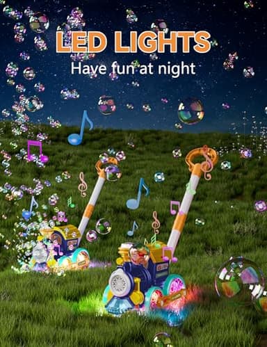 Bubble Machine,Bubble Blower Maker,Bubble Lawn Mower for Toddlers,Bubble Music Train with Light,Summer Outdoor Push Backyard Toys for 1-8 Ages,Christmas Birthday Gifts for Preschool Boys Girls (Blue) - Image 6