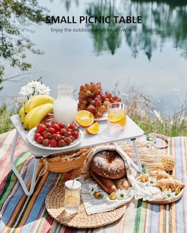 ZEAPTAC Laptop Bed Desk, Foldable Lap Desk, Portable Laptop Stand, Lightweight & Mini Table for Breakfast/Picnic/Drawing/Couch/Floor - White - Image 2