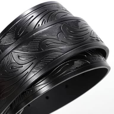 SANSTHS Western Belt Cowboy Belts for Men Women, Western Leather Belts Bull Buckle Belt Embossed Leather Belt for Jeans, Black/Long Bull Buckle - Image 4