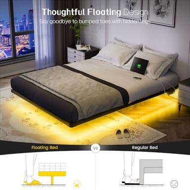 OLEVS Floating Bed Frame Full Size with Smart LED Lights and Charging Station - Modern Metal Platform Bed, Easy Assembly No Box Spring Needed - Image 3