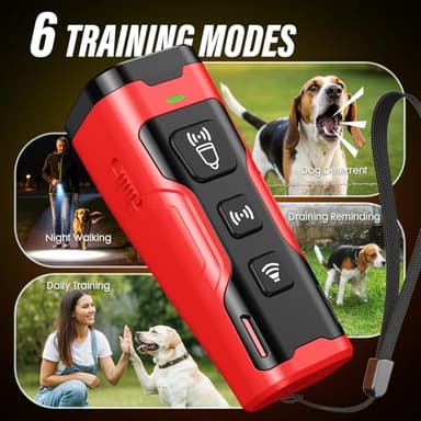 YUYQA Dog Bark Deterrent Device, 3X Ultrasonic Anti Barking, 6 Training Modes 23 FT Range Barks No More Indoors Outdoors Behavior Correct Safe & Humane Rechargeable Compact Bark Control for Dogs RED - Image 6