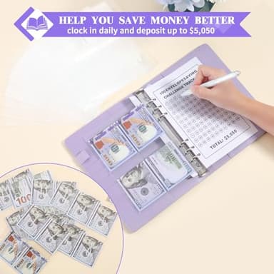 NICOOTH 100 Envelopes Money Saving Binder A5 Savings Challenge Book (Purple) - Image 4