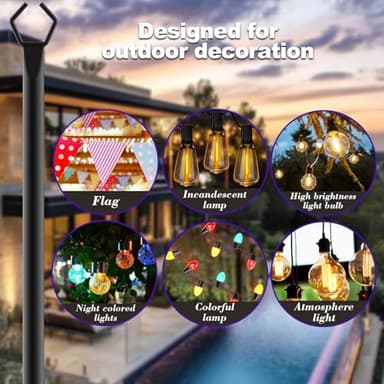 zoegi 4 Pack 10Ft String Light Poles,Light Poles for Outside Lights with Fork,Outdoor Brackets Hanging Lights,Metal Stand for Deck Patio,Backyard,Wedding,Deck,Party - Image 3