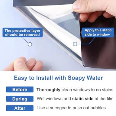 Window Privacy Film See Out Not in, One Way Privacy Window Film, Removable Window Tint for Home, Reflective Static Cling Window Film Heat Blocking, Black Silver, 47.2 X 78.7 inch - Image 8