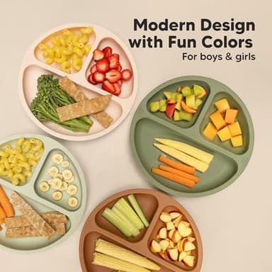 KeaBabies Suction Plates for Baby, Toddler - 3-Pack 100% Silicone Toddler Plates with Suction, Divided, BPA-Free Baby Led Weaning Essentials for Kids, Dishwasher, Microwave Safe, Durable (Amethyst) - Image 9