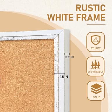 DOLLAR BOSS White Cork Board for Wall - 36 X 24 Inches, Rustic Wooden Frame Bulletin Board, Decorative Hanging Pin Board for Office & Home Decor - Image 4