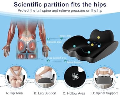 Premium Orthopedic Seat Cushion,X Large Breathable Office Chair Cushion - Enhanced Hip & Tailbone Support,Pressure Relief Sciatica & Leg Relief Let 8+ Hour Sitting Comfort, for Office/Game/Wheelchair - Image 4