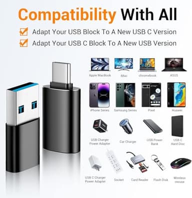 Temdan USB to USB C Adapter,Car Charger OTG Converter Compatible with MacBook Pro Air 2024,Samsung Notebook and More Type C,for iPhone 17 16 15 Air Plus Pro Max,OTG Adapters-Black - Image 2