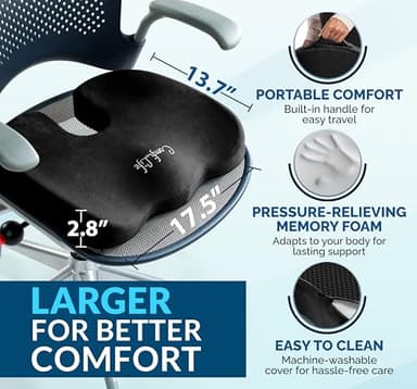 ComfiLife Premium Gel & Memory Foam Seat Cushion – Doctor Recommended Office Chair Cushion, Car Seat Cushion – Chair Cushions for Back & Sciatica Pain Relief – Seat Cushions for Office & Desk (Black) - Image 5