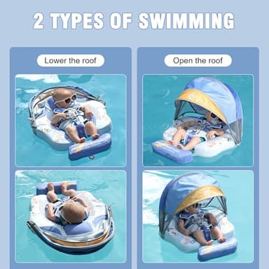 Baby Floats for Pool with Canopy Removable Sun Protection Canopy Mambobaby Float Non Inflatable Upgrade Add Tail Avoid Flip Waterproof Skin-Friendly Infant Swim Float 3-24 Months - Image 6