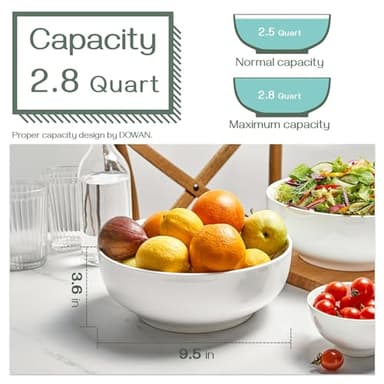 DOWAN Serving Bowls, 9.5" Large Salad Bowls for Entertaining, Side Dishes, Pho, Pasta, Centerpiece Bowls for Dinner Parties, Kitchen Decor, Microwave & Dishwasher Safe, White - Image 3
