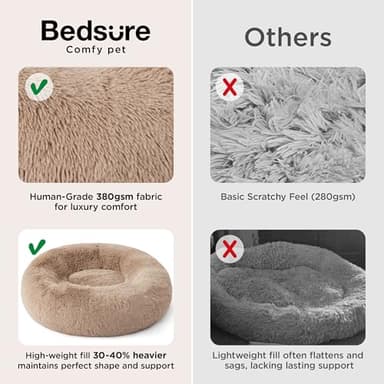 Bedsure Calming Dog Bed Medium Large Size Dogs - Donut Washable Large Pet Bed, 33 inches Anti-Slip Round Fluffy Plush Faux Fur Dog Bed, Camel - Image 3