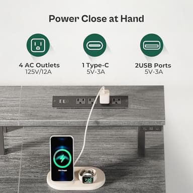 Huuger 47 Inch Computer Desk with Power Outlets and LED Lights, Gaming Desk with 4 Drawers, Office Desk with Monitor Stand, Study Desk Work Desk for Home Office, Small Spaces, Gray - Image 6