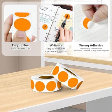 PARLAIM 10000 PCS 1 inch Colored Dot Stickers Round Color Coding Labels,10 Rolls Polka Circle Dots Bulk for Office Classroom, Orange - Image 5