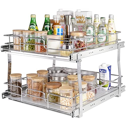 VEVOR 2 Tier 18.7"Wx21"Dx3.2"H Pull Out Cabinet Organizer, Heavy Duty Slide Out Pantry Shelves, Steel Roll Out Drawers, Sliding Drawer Storage for Home, 21.5"Wx22.5"Dx19"H Install Size for Cabinet - Image 1