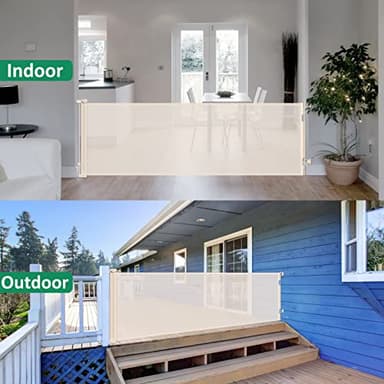 122 Inch Retractable Baby Gates Extra Wide Retractable Dog Gate for Large Openings Dog Gates for The House Extra Wide Gates for Dogs Indoor Extra Long Baby Gate Outdoor Deck Gate Porch Gate, Beige - Image 2