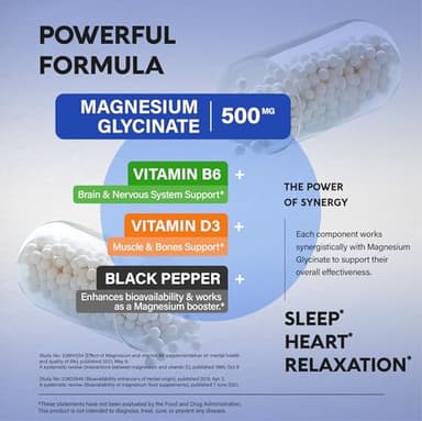 Magnesium Glycinate 500 mg - Chelated Supplement - 98% High Absorption - Support for Sleep, Muscle & Heart Health - Made in USA, Lab Tested & Non-GMO - 120 Capsules - Image 5