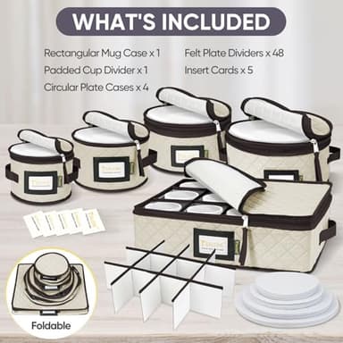 BALEINE China Storage Containers, Sturdy Quilted Wine Glass Storage, Plate Organizer with Carry Handles, Moving Boxes for Dishes, Cups, Mugs and Stemware (Plate Mug Combo, Soft Shell Cream) - Image 3