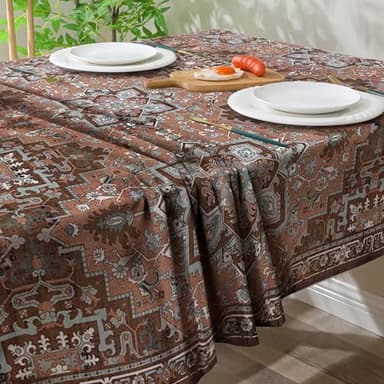 cusugbaso Boho Tablecloth 60x84 Inch Rectangle - Cotton Linen Vintage Rustic Farmhouse Bohemian Decorations for Home, Water-Resistant Washable Table Cloth for Party,Table, Outdoor - Image 5