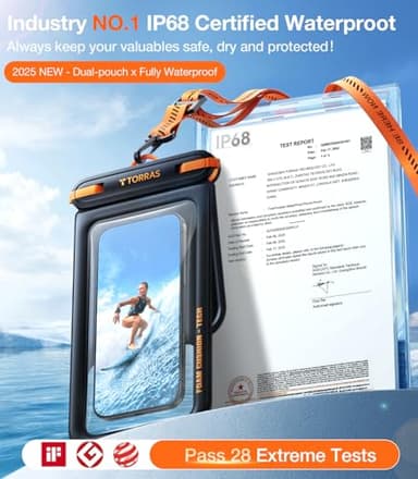 TORRAS IP68 Waterproof Phone Pouch Double Space, Floating Waterproof Phone Case with Lanyard for iPhone 17 Pro Max 16 15 14 S25 S24, Phone Dry Bag Vacation Cruise Ship Travel Essentials 7.0'', Black - Image 3