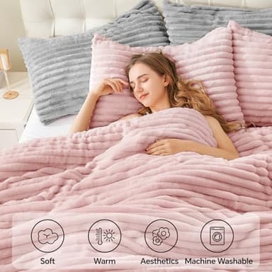BEDELITE Fleece California King Comforter Set -Super Soft & Warm Fluffy Pink Bedding, Luxury Fuzzy Heavy Bed Set for Winter with 2 Pillow Cases - Image 3