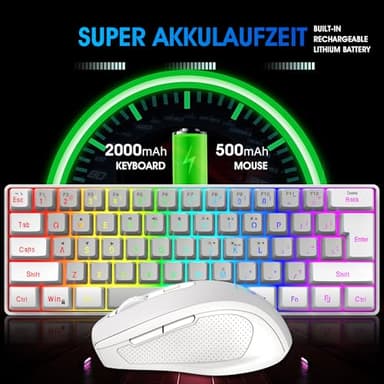Snpurdiri 2.4G Wireless Gaming Keyboard and Mouse Combo, Include Mini 60% Mechanical Feel RGB Backlit Keyboard, Ergonomic Vertical Feel Small Wireless Mouse(White and Grey) - Image 3