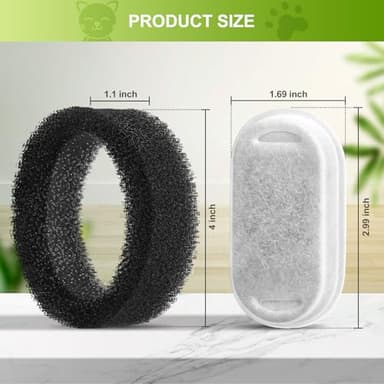 12 Pack Cat Water Fountain Filters, Replacement Filters & Pre-Filter Sponges for 3.2L/108Oz & 67oz/2L Stainless Steel Pet Fountain - Image 6