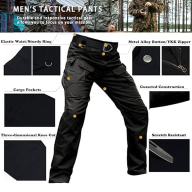 Hiwise Men's Stretch Tactical Pants Water Resistant Ripstop Cargo Pants Outdoor Lightweight EDC Work Hiking Pants (Black, 34WX32L) - Image 6