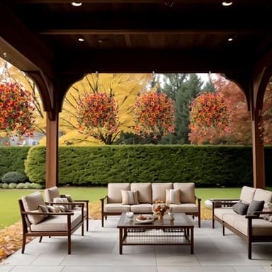 Artificial Fake Hanging Flowers Plants with Basket Spring Outdoor Decor,Faux Silk Colorful Daisy in Planter Boxwood No Fade Plastic Shrubs Farmhouse Home Garden Porch Patio Decoration(Yellow Brown) - Image 4