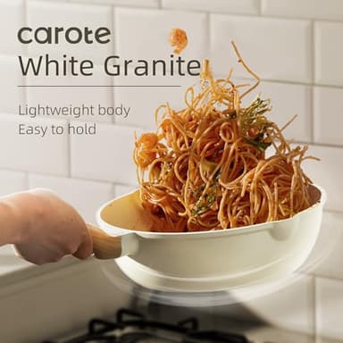 CAROTE Pots and Pans Set Nonstick, White Granite Induction Kitchen Cookware Set, 10 Pcs Non Stick Cooking Set w/Frying Pans & Saucepans(PFOS, PFOA Free) - Image 6